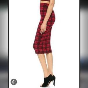 Torn By Ronny Kobo Black and Red Check Midi Skirt